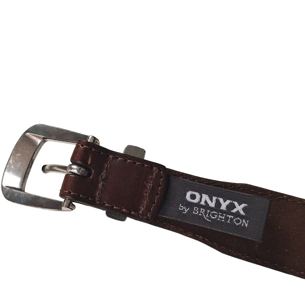 Vtg Brighton Onyx Leather Belt Mens‎ 44 Brown Black Golf Plaque Western Braided